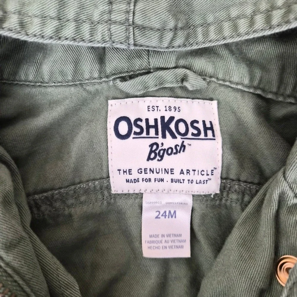 OshKosh Bgosh Utility Jacket Baby 24M 100% Cotton Hooded Canvas Sage Green Twill